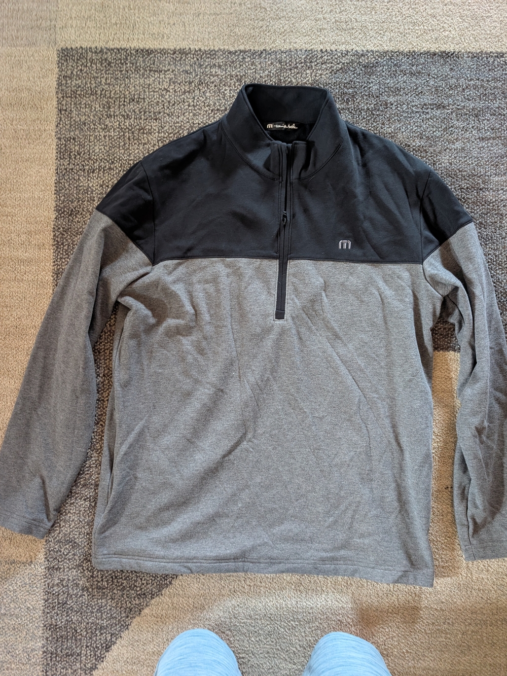 Travis Mathew Two-Tone Black and Gray Quarter-Zip Pullover